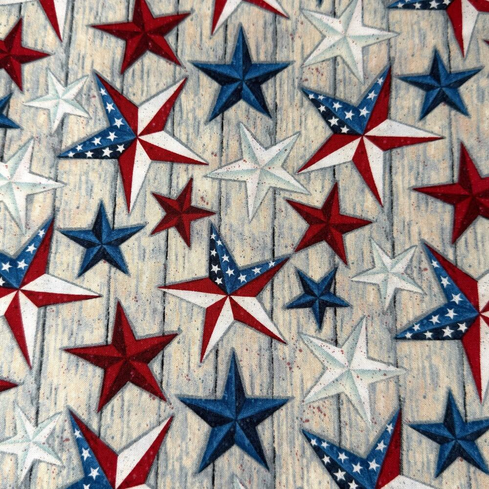Red Blue White Stars on Wood by Susan Winget for Springs Creative Fabric -1/2 YD